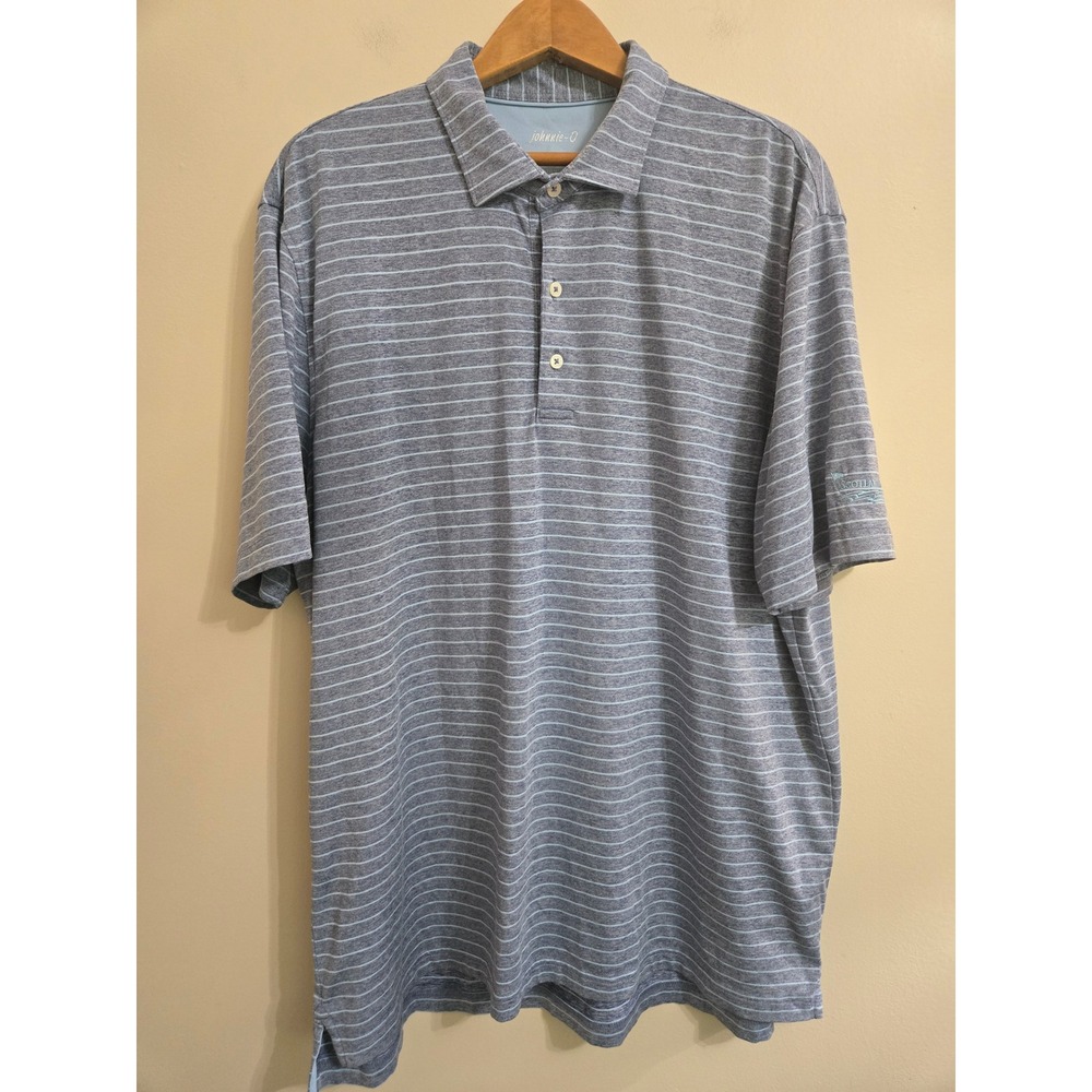 Johnnie-O Newton Polo Mens XL Lake Blue Stripe Scotland Run Golf Shirt - Picture 2 of 10